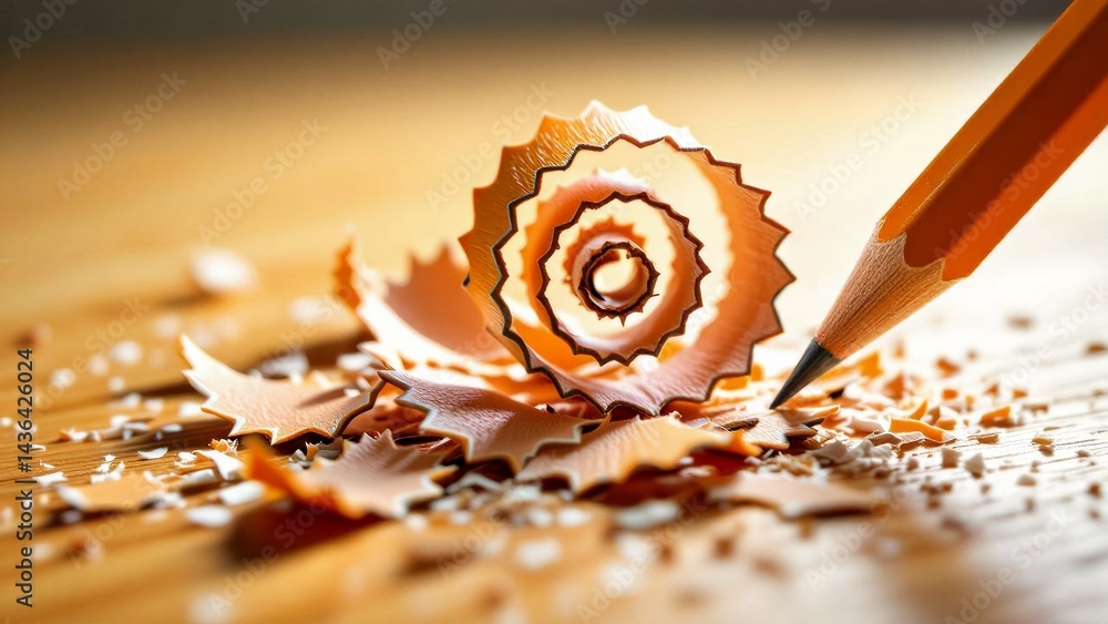 Poster close pencil sharpener spiral design pencil orange color positioned right side spiral design multipl