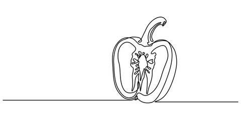 capsicum continuous one line drawing, Vector illustration of bell pepper isolated on white background. Continuous one line drawing of Sweet pepper bell pepper line art vector sketch illustration style