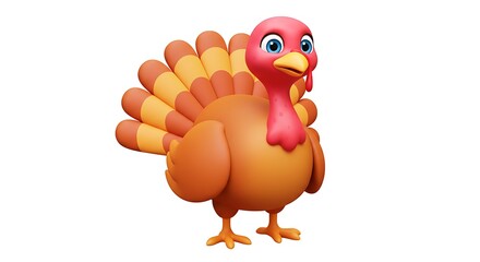 Cartoon Turkey Character Standing on White Background