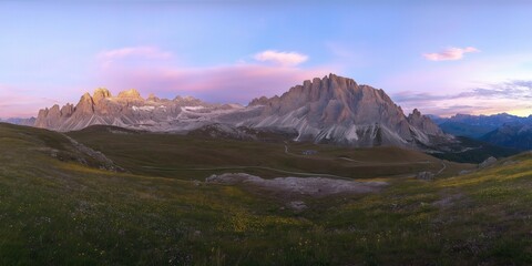 Happy woman standing with her back on sunset in nature . Panoramic view of a colorful sunset created by ai