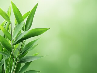 Fototapeta premium Lush green bamboo leaves against a soft, blurred background. Perfect for nature themes