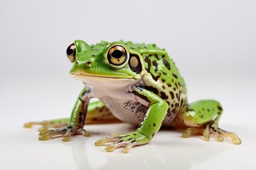 Green Tree Frog Close-Up – Colorful Amphibian on White Background
