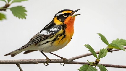 Blackburnian Warbler on studio background
