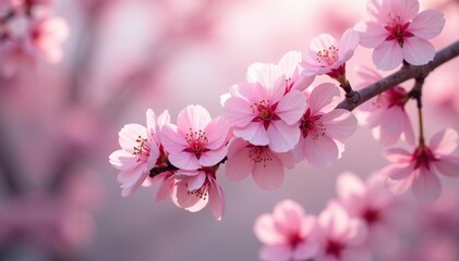 Obraz premium Delicate pink sakura blossoms, full bloom, intricate branches , romantic, blossom, botanical