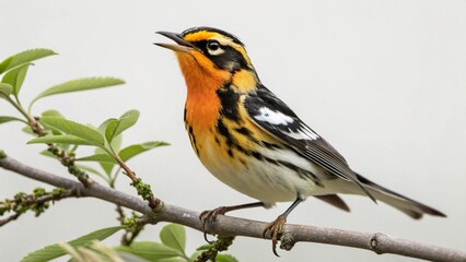 Blackburnian Warbler on studio background
