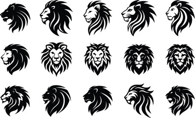 Set of Lion Head Silhouette Icon