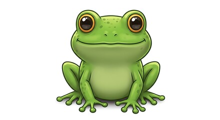 Obraz premium Cartoon Frog Sitting and Smiling on White Background