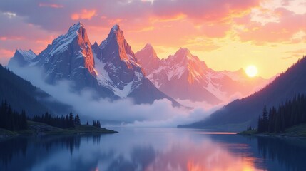 Misty Mountainscape at Twilight