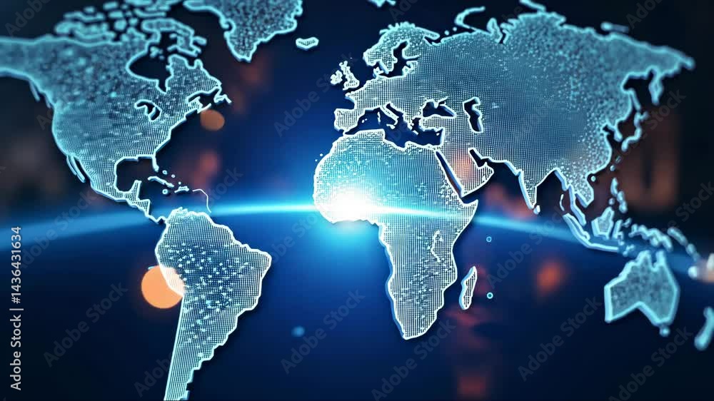 Poster globe with a red dot on it. the globe is blue and the red dot is in the middle