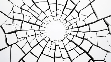 Obraz premium A detailed view of a shattered glass window creating an intriguing pattern of cracks radiating outward from a center.