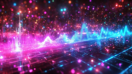 Abstract digital landscape with vibrant colors and data visualization