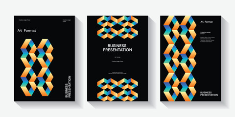 Company identity brochure template collection. Business presentation vector A4 vertical orientation front page mock up set. Corporate report cover abstract geometric illustration design layout bundle.