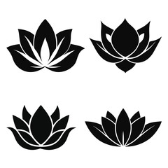 Elegant Black Lotus Flower Icons Set - Minimalist Floral Silhouettes for Design vector

