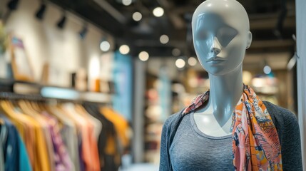 A mannequin with a rotating platform in a boutique.