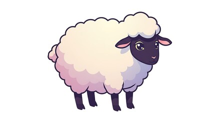 Obraz premium Standing Sheep Cartoon Illustration with Fluffy Wool