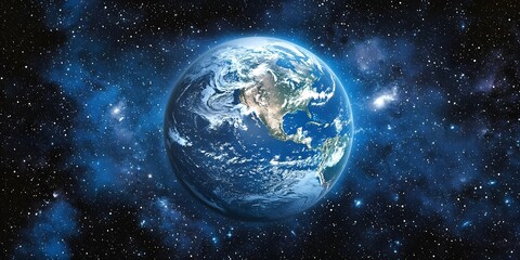 Obraz premium Majestic View of Planet Earth Enveloped in the Cosmic Embrace of the Universe