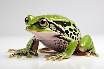 Naklejka premium Green Tree Frog Close-Up – Colorful Amphibian on White Background