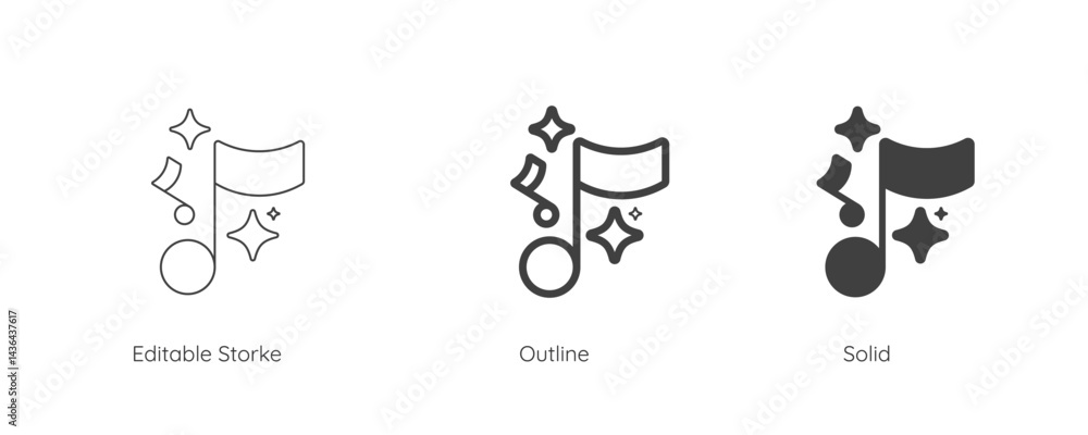 Poster Generate music by AI icon. AI sparkle star with note music symbol. Artificial intelligence technology concepts. Icon element for app and web. Vector illustration. Editable stroke.