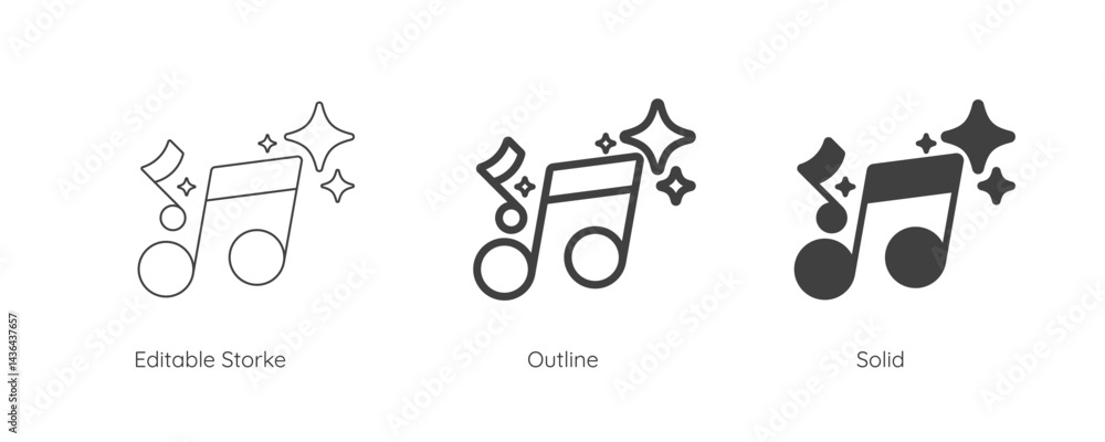 Aufkleber Generate music by AI icon. AI sparkle star with note music symbol. Artificial intelligence technology concepts. Icon element for app and web. Vector illustration. Editable stroke.