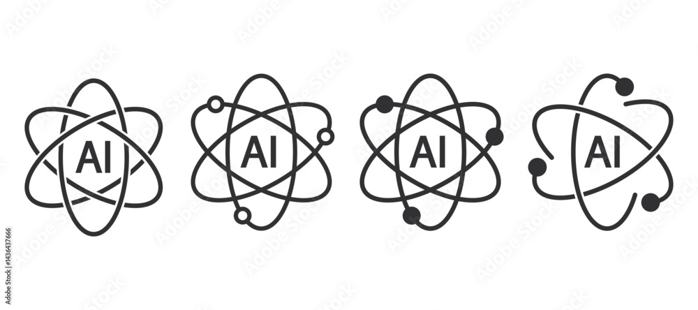 Poster Set of Artificial intelligence icon. AI innovation and molecule. AI symbol. Artificial intelligence technology concept. Flat icon element for app and web. Vector illustration.