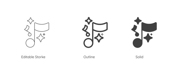 Obraz premium Generate music by AI icon. AI sparkle star with note music symbol. Artificial intelligence technology concepts. Icon element for app and web. Vector illustration. Editable stroke.