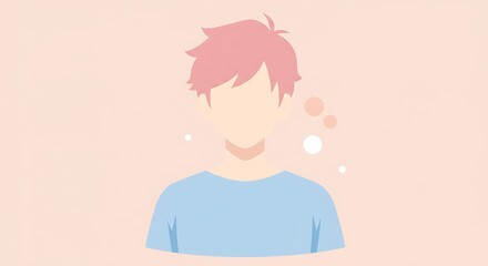 Obraz premium Thinking Man Avatar in Blue Shirt with Pink Hair Illustration