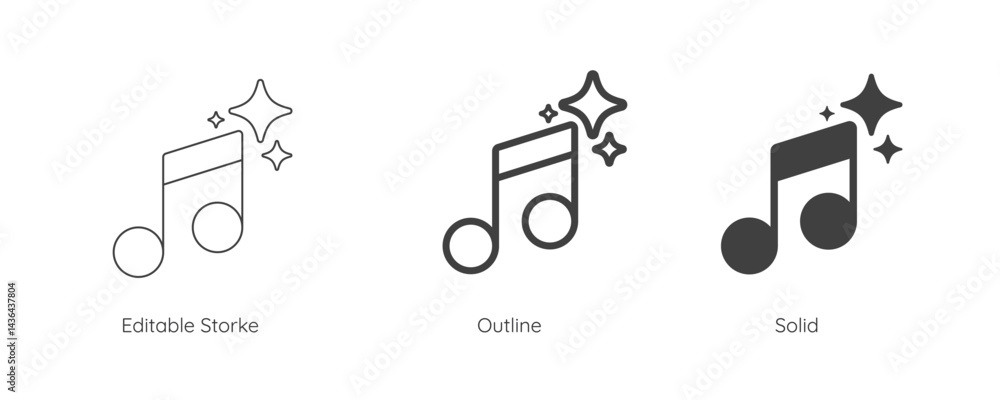 Poster Generate music by AI icon. AI sparkle star with note music symbol. Artificial intelligence technology concepts. Icon element for app and web. Vector illustration. Editable stroke.