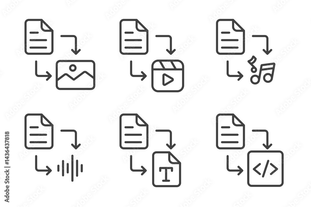 Fototapete Set of Text to generate icon. Enter prompt to AI to generate ideas and innovations. Text to image, video. Artificial intelligence technology concept. Icon element for app and web. Vector illustration.