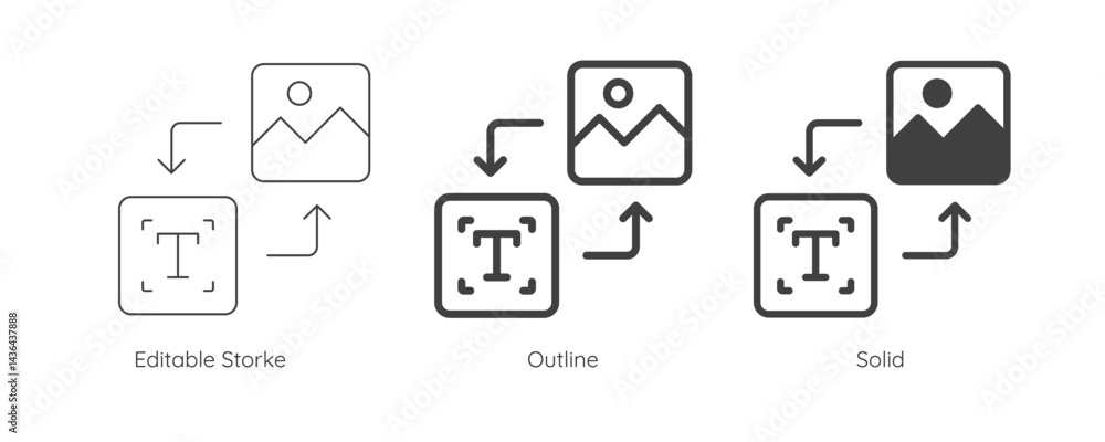 Fototapete Text to image icon. Enter prompt to AI to generate image and artwork. Artificial intelligence technology concept. Icon element for app and web. Vector illustration. Editable stroke.