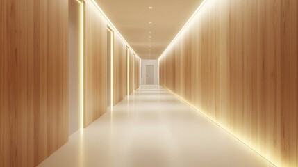 Modern interior design luxury style Modern hallway with wooden walls and ambient lighting.