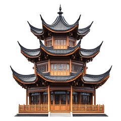 Fototapeta premium Wooden Chinese architecture with ornate roof features high resolution picture