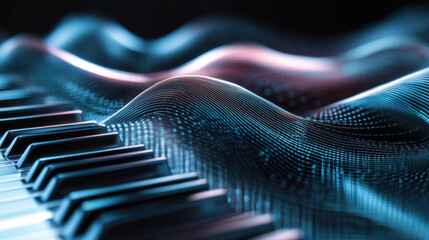 Abstract Waves of Sound with Piano Keys in a Futuristic Design