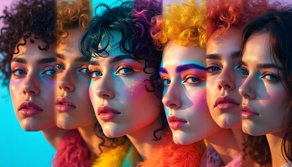 a group of women with colorful hair and makeup