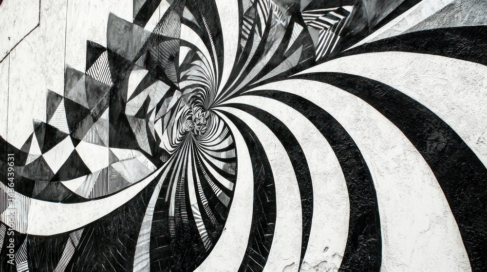 Poster a monochrome abstract mural with intricate patterns