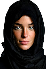 Close-Up Portrait of a Woman in Black Hijab, Dubai Women, Modest Fashion Isolated on Transparent Background