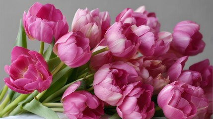 Obraz premium Vibrant Pink Tulips Arranged Elegantly with Soft Petals in Charming Floral Bouquet for Decorative Purposes