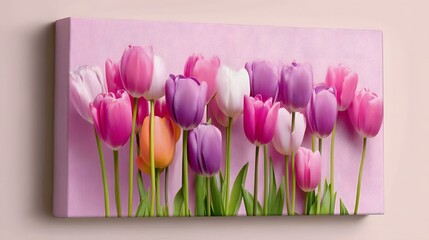 Vibrant Pink Tulips on Canvas Creating a Beautiful Display of Colorful Blooms in a Bright Setting