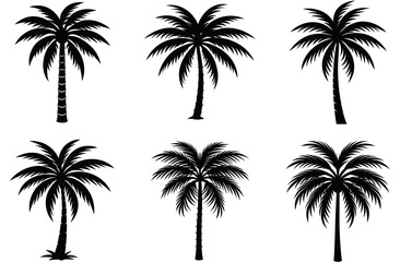 Tropical beach vector illustration featuring palm tree silhouettes under a summer sky
