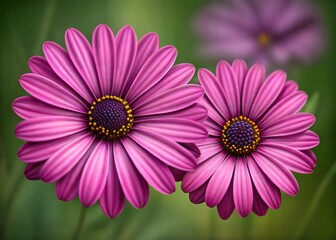Fototapeta premium Vibrant Magenta Pink Daisies Macro Photography with Natural Green Background