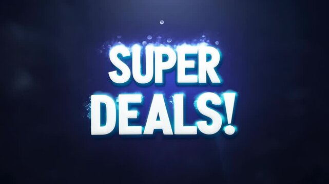 A blue background with the words SUPER DEALS written in white. The letters are in a bold font