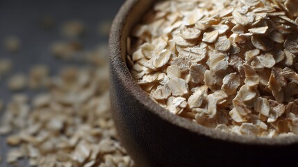 Close-up View of a Bowl Filled with Instant Oat Flakes on a Gray Background