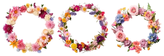 PNG Colorful floral wreaths collection, element set on transparent background