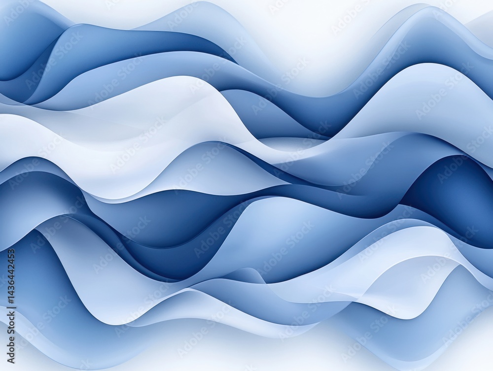 Poster abstract blue wave pattern, layered design, dynamic curves, soft color gradient