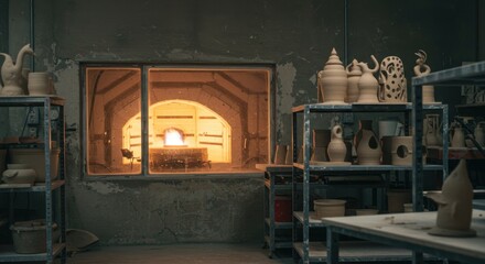 Pottery Kiln Behind Safety Glass
