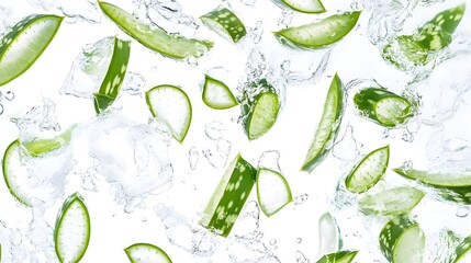 Fresh Aloe Vera Pieces Isolated on White Background for Wellness Beauty