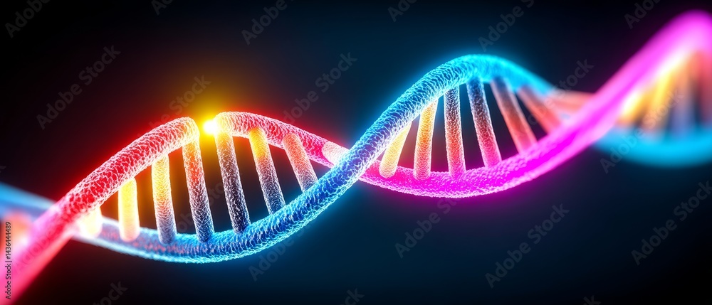 Poster exploring gene editing technology breakthroughs in digital art science 3d visualization futuristic h