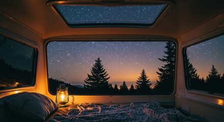 Camper Van Skylight at Night