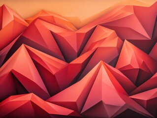 Obraz premium Abstract low-poly mountain range, vibrant red and orange hues. Geometric landscape art