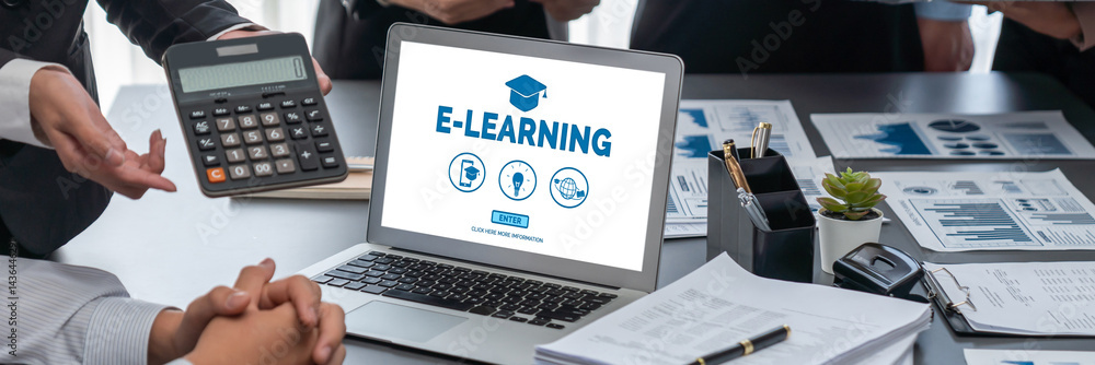 Poster e-learning website with brisk sofware for student to study online on the internet network