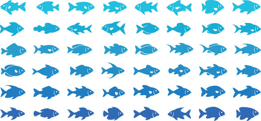 Fish icon set, vector fish collection, blue fish